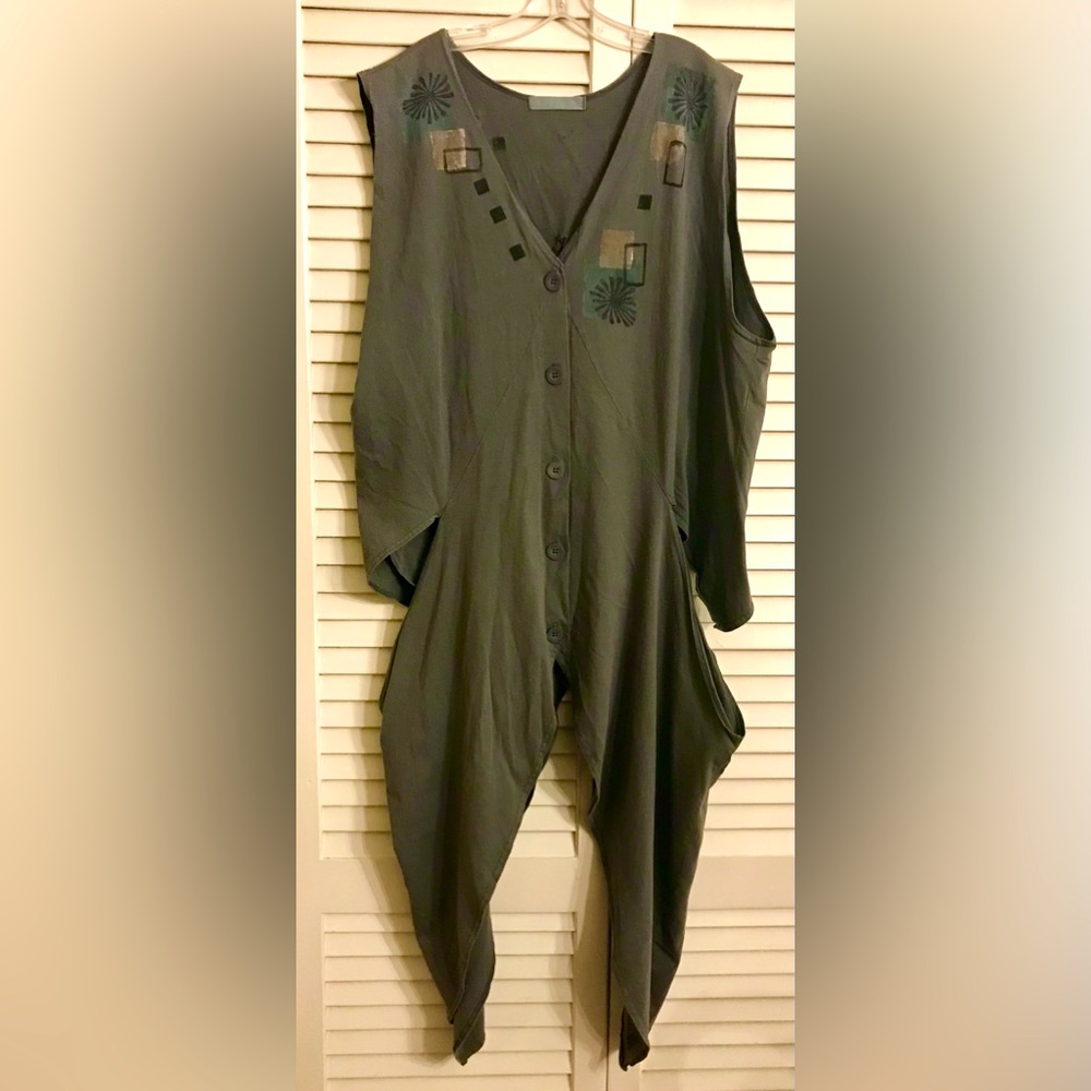Blue Fish Vintage Boho Sage Green Calligrapher’s Jacket w Original Art